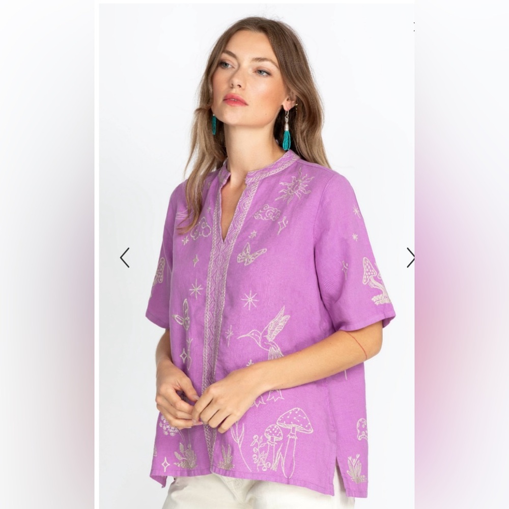 JOHNNY-WAS NOAH EASY V‑NECK TOP 💯 %linen in good condition